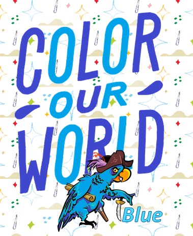Color Our World Blue with parrot dressed as a pirate
