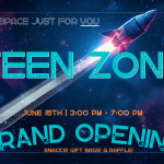 Horicon Library Teen Zone grand opening June 15th, from 3:00 - 7:00 pm. Snacks! Gift bags! A raffle!