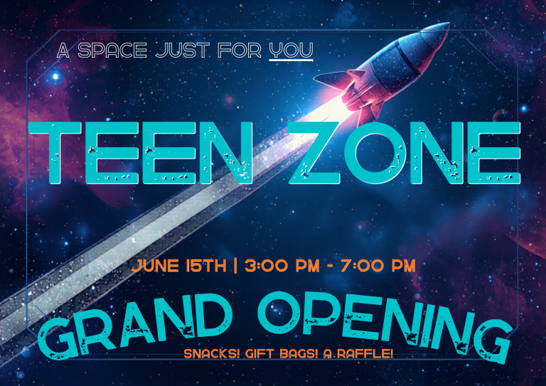 Horicon Library Teen Zone grand opening June 15th, from 3:00 - 7:00 pm. Snacks! Gift bags! A raffle!